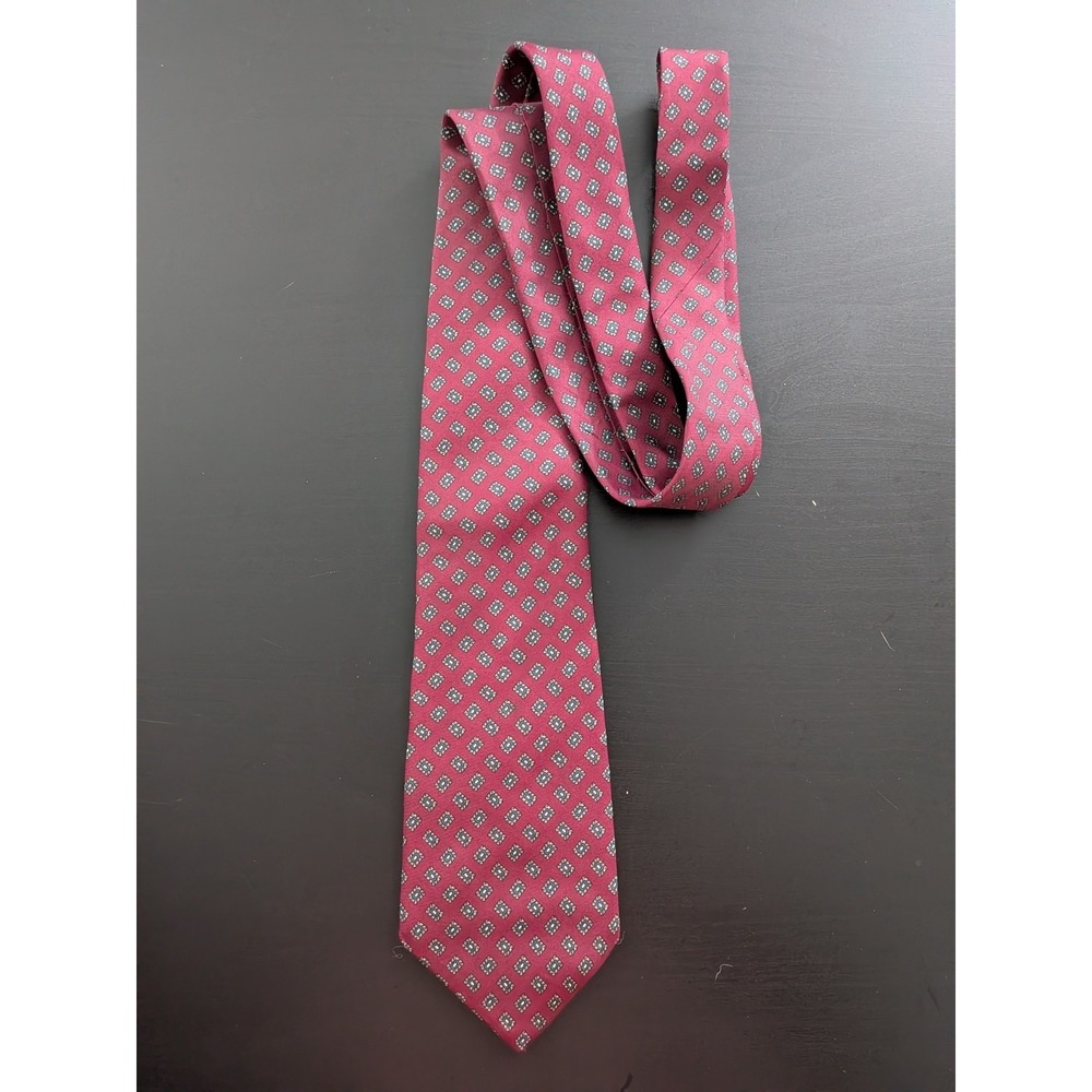 Christian Dior Momseuir Tie Necktie Maroon w/ Geometric Print Italy Silk